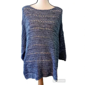 J.Jill Pure Jill Sweater Open Knit Pullover Blue Size Large